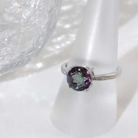 Mystic Gemstone Ring 2 Carats Sterling Silver Size 7 - Picture 1 of 6